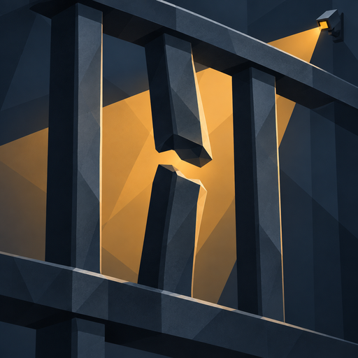 Sightbreak: Prison app icon: a broken cell bar lit by a security camera’s amber beam